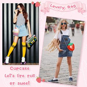 Cindeer 2 Pcs Girls Strawberry Purse Bag Cupcake Purse Bag Kawaii Food Fruit Purse Chain PU Phone Shoulder Wallet Crossbody Handbag for Women