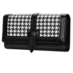 Solaround Leather Wallets for Women Tri-fold Large Capacity Clutch Wallet (Clutch, Black)