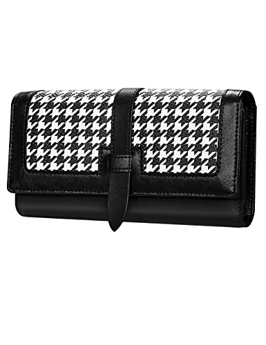 Solaround Leather Wallets for Women Tri-fold Large Capacity Clutch Wallet (Clutch, Black)