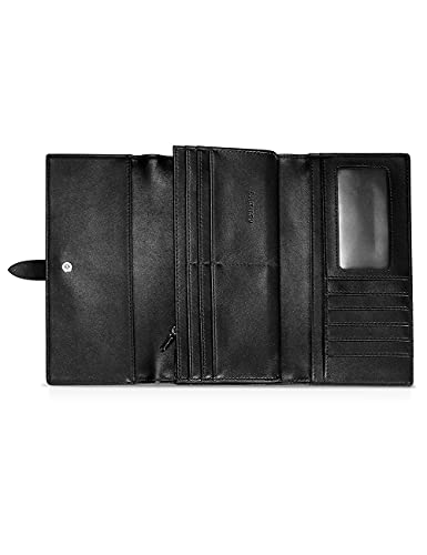 Solaround Leather Wallets for Women Tri-fold Large Capacity Clutch Wallet (Clutch, Black)