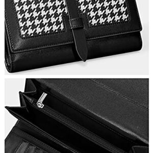 Solaround Leather Wallets for Women Tri-fold Large Capacity Clutch Wallet (Clutch, Black)