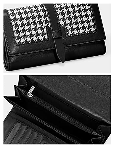 Solaround Leather Wallets for Women Tri-fold Large Capacity Clutch Wallet (Clutch, Black)