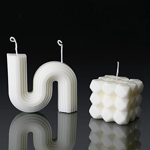 Coume 2 Pieces Aesthetic Candles Bubble Cube and S Shaped Candle White Soy Wax Scented Cool Twist Art Decor for Home Birthday Holiday Christmas Party Gift Relaxation Supplies, Blue