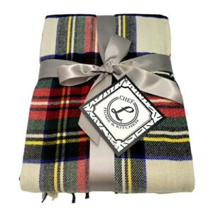 chef l home & kitchen plaid throw blanket: lightweight throw blanket- lap blanket – throw blanket with tassels – 60″ x 50″ all-season blanket – multipurpose blanket – gift ready (red/ivory plaid)