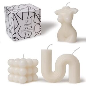 beyond gadgets | natural soy wax decorative candles | set of 3 – includes women body candle + bubble cube candle + s-shaped candle | freesia scent