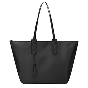 gm likkie nylon tote bags for women, top-handle shoulder purse, foldable weekend hobo handbag (black)