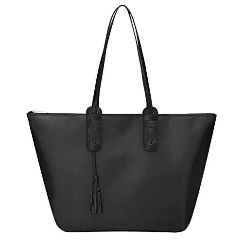 GM LIKKIE Nylon Tote Bags for Women, Top-Handle Shoulder Purse, Foldable Weekend Hobo Handbag (Black)