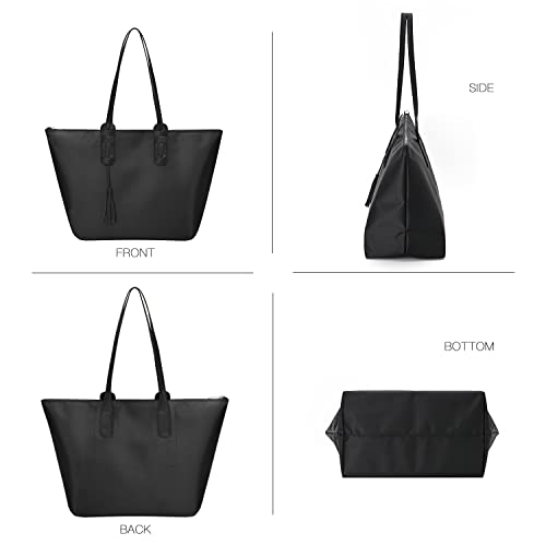 GM LIKKIE Nylon Tote Bags for Women, Top-Handle Shoulder Purse, Foldable Weekend Hobo Handbag (Black)