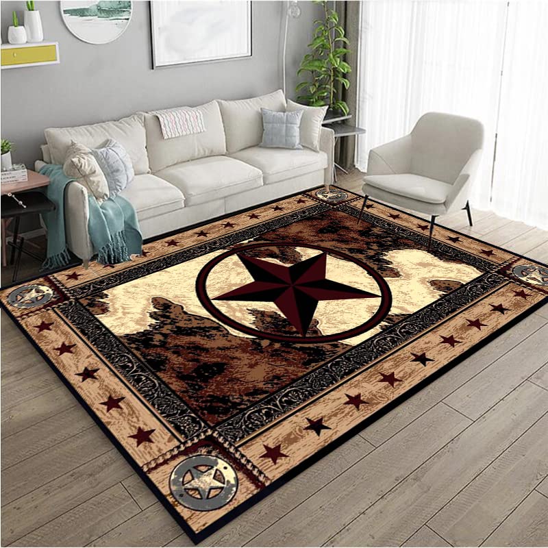 Vintage Rustic Western Texas Star Wood Panel Style Modern Area Rugs Non-Slip Floor Carpet Indoor Outdoor Throw Rugs Bathroom Mat Home Decoration for Kitchen Playing Room Bedroom Living Room 5'x7'