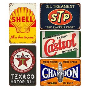 vintage auto motorcycle oil gasoline metal tin signs retro garage metal signs old car shop posters oil and gas station sign man cave garage bar wall decor 5 pcs 8×12 inches