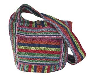 aztec crossbody bags for women – boho shoulder bag – handmade hippie purse – fully lined cotton interior – medium (rainbow)