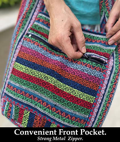 Aztec Crossbody Bags for Women - Boho Shoulder Bag - Handmade Hippie Purse - Fully Lined Cotton Interior - Medium (Rainbow)