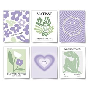 la naranja danish pastel room decor aesthetic green purple wall art matisse prints abstract wall paintings for girls bedroom gifts for teens, set of 6 pictures, 8”x10”, unframed