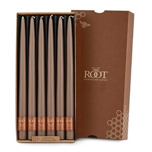 root candles beeswax blend smooth hand-dipped premium handcrafted unscented 12-inch taper candles, 12-count, portobello