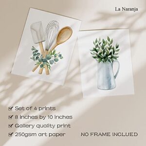 La Naranja Boho Kitchen Wall Decor Sage Green Plants Botanical Prints Eucalyptus Leaves Wall Art Minimalist Dining Room Artwork, Set of 4 Pictures, 8''x10'', UNFRAMED