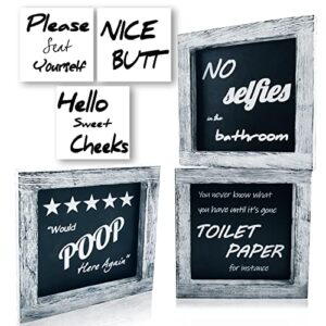 funny bathroom signs set of 3 with 6 interchangeable sayings rustic farmhouse bathroom wall art decor modern half restroom decorations cute guest bathroom art vintage decor with white frame