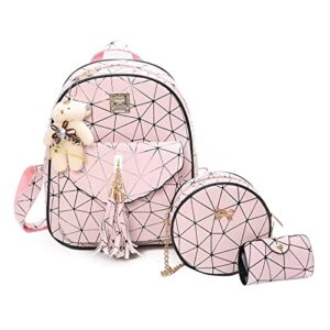 na three-piece women’s fashion backpack, versatile fashion backpack, handbag and shoulder bag, pink and black stripes