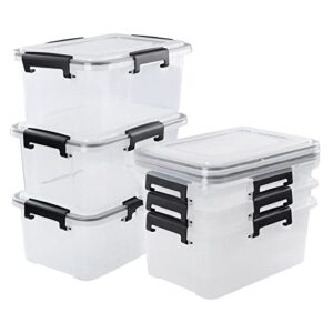 rinboat 10l clear plastic storage box with lid, latching storage box, pack of 6