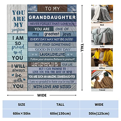 CUJUYO Granddaughter Gifts from Grandma Blanket 60"x50", Granddaughter Gifts Throw Blanket, Gifts for Granddaughter Blankets Throws, Granddaughter Gift Ideas for Birthday Graduation Christmas