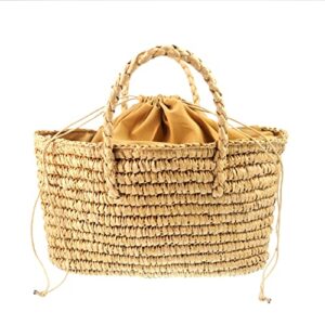 handwoven straw vintage tote basket purse bag straw beach bag natural casual handbag shoulder bag beach rattan vacation bag
