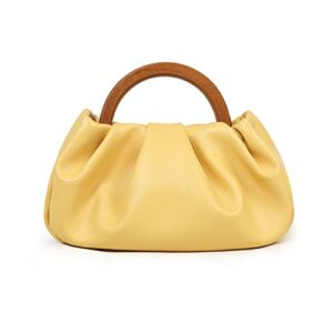 small top handle bag clutch mini evening bags crossbody shoulder bag ruched pleated pu vegan leather purse for women(yellow-1)