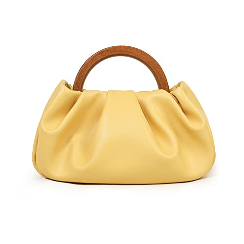 Small Top Handle Bag Clutch Mini Evening Bags Crossbody Shoulder Bag Ruched Pleated PU Vegan Leather Purse for Women(Yellow-1)