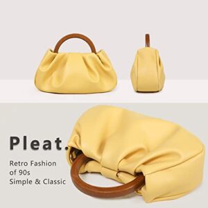 Small Top Handle Bag Clutch Mini Evening Bags Crossbody Shoulder Bag Ruched Pleated PU Vegan Leather Purse for Women(Yellow-1)