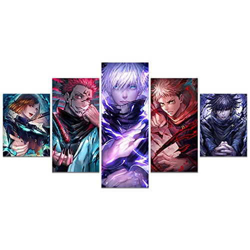 Onstthm Jujutsu Kaisen Poster Anime Posters Gojo Satoru Itadori Yuji Canvas Wall Art 5 Pieces Artwork Painting for Living Room Home Decoration Boy Gift (Unframed, JKWL-01)