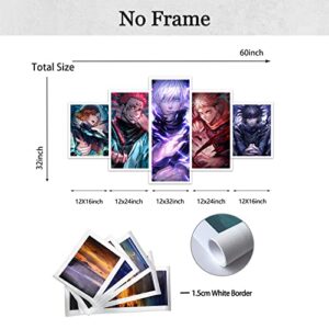 Onstthm Jujutsu Kaisen Poster Anime Posters Gojo Satoru Itadori Yuji Canvas Wall Art 5 Pieces Artwork Painting for Living Room Home Decoration Boy Gift (Unframed, JKWL-01)