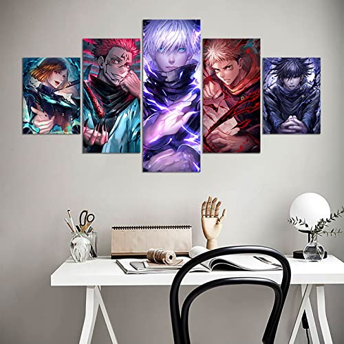 Onstthm Jujutsu Kaisen Poster Anime Posters Gojo Satoru Itadori Yuji Canvas Wall Art 5 Pieces Artwork Painting for Living Room Home Decoration Boy Gift (Unframed, JKWL-01)