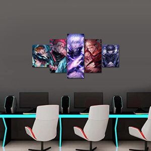 Onstthm Jujutsu Kaisen Poster Anime Posters Gojo Satoru Itadori Yuji Canvas Wall Art 5 Pieces Artwork Painting for Living Room Home Decoration Boy Gift (Unframed, JKWL-01)