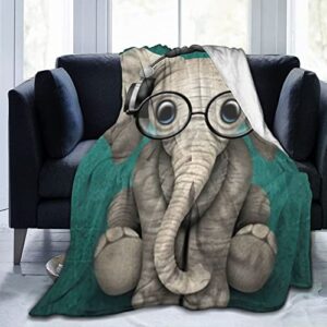 dj elephant throw blanket decorative flannel throw super soft cozy lightweight blankets for couch bed sofa all season 50×60 inch