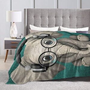 DJ Elephant Throw Blanket Decorative Flannel Throw Super Soft Cozy Lightweight Blankets for Couch Bed Sofa All Season 50x60 inch