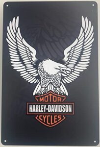 tin sign bar plaque | metal wall decor poster | harley davidson motorcycles eagle 8 x 12 in. | classic decorative sign for home kitchen bar room garage studio | motorcycle style black