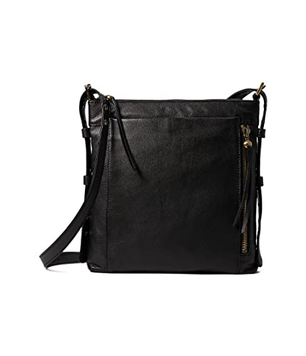 HOBO Crusade Crossbody Leather Handbag For Women - Brushed Antique Brass, Adjustable Strap, And One Slip Pocket Black One Size One Size