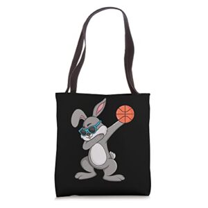 dabbing rabbit boys teens easter basketball egg bunny kids tote bag