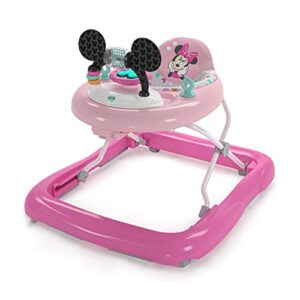 disney baby minnie mouse 2-in-1 forever besties baby walker – easy fold frame and removable-toy station, age 6 months+
