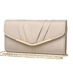 MUDUO Women Faux Suede Envelope Clutch Purse Evening Handbag Foldover Shoulder Crossbody Bag (Beige)