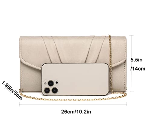 MUDUO Women Faux Suede Envelope Clutch Purse Evening Handbag Foldover Shoulder Crossbody Bag (Beige)