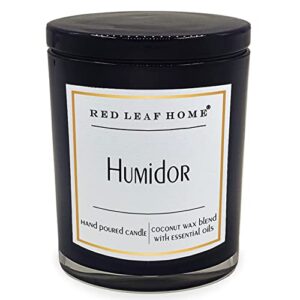 red leaf home | humidor candle | glass lid, medium | aromatherapy | signature collection | 11oz jar