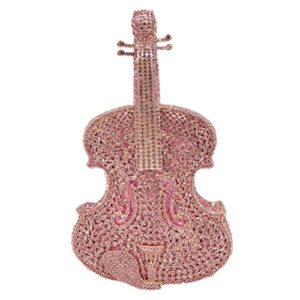 tngan women mini violin evening bag sparkling rhinestones clutch wedding party banquet purse, lignt pink