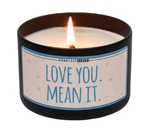 moonlight makers love you, mean it candle, caribbean teakwood scented handmade candle, natural soy wax candle, 25+ hour burn time, 8oz tin