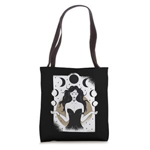 lunar goddess moon cycle girl witch tote bag