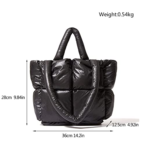 BDSX Large Puffer Shoulder Bag, Trendy Luxury Chic Quilted Cotton Padded Tote Bag for women, Winter Soft Puffer Tote Bag Nylon Down Pillow Bag Women's Handbags & Shopper Bag (White)