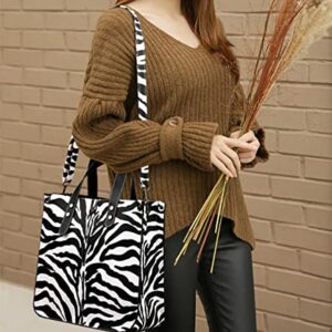 Shoulder Bag for Women Zebra Print Cows Deer Pattern PU Tote Purse Satchel Handbag Matching Clutch (Zebra print),Black and White