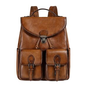 women vintage genuine leather backpack purse fashion rucksack practical and stylish retro daypack bag (brown)
