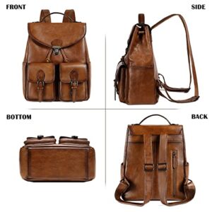Women Vintage Genuine Leather Backpack Purse Fashion Rucksack Practical and Stylish Retro Daypack Bag (Brown)