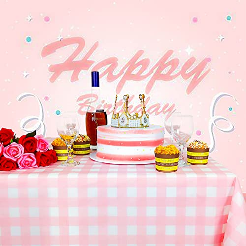 4 Pcs Pink Gingham Tablecloth 54 × 108 Inches Pink and White Checkered Table Cloth Disposable Plastic Waterproof Tablecover for Outdoor Picnic, Birthday Party, Holiday Dinner