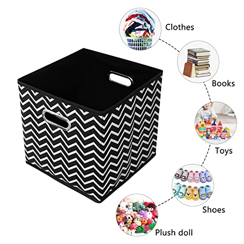 Yunkeeper 11 Inch Cube Storage Bins, Fabric Cube Organizer Bins with Handle, Foldable Cube Bins for Cloth or Accessary Storage, 11x11x11 Set of 3 (Black Wave)