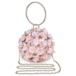 Selighting Round Ball Floral Clutch Purses for Women Evening Bag Formal Beaded Wedding Bridal Handbag Ladies Prom Party Purse Pink